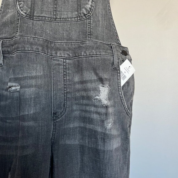 Saks Fifth Ave GRAY Skinny Denim Overall Casual Braces Jaeans Jumpsuit - Picture 4 of 13